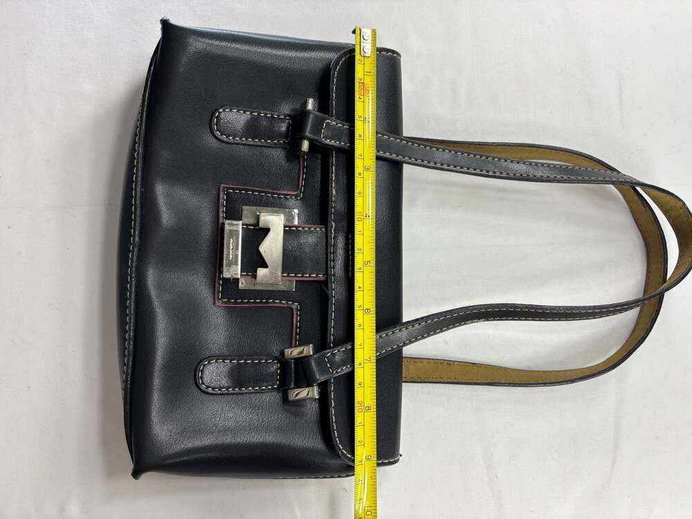 Mondani Black Leather Shoulder Bag with Silver-Tone Buckle - Picture 8 of 9